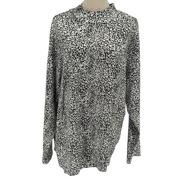 croft & barrow Tops - Croft &‎ Barrow Womens 2X Mock Neck Long Sleeve Leopard Print Top 100% Cotton